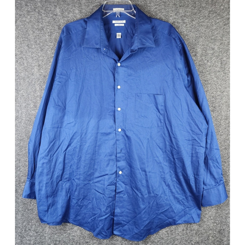Van Heusen Dress Shirt Mens 19 34/35 Lux Sateen Blue No Iron Big EUC